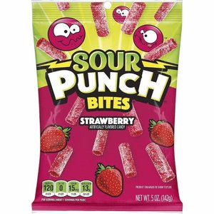 סאוור פאנץ' בייטס (Sour Punch Bites) – תות (Strawberry) – אריזת 142 גרם. סאוור פאנץ' בייטס (Sour Punch Bites) – תות (Strawberry) – אריזת 142 גרם.